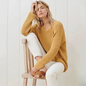 Jenni Kayne Cotton Cabin Fisherman Sweater in Mustard